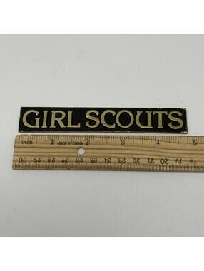 Vintage Girl Scouts Gold & Black Metal Name Plate Sign Plaque Collectible